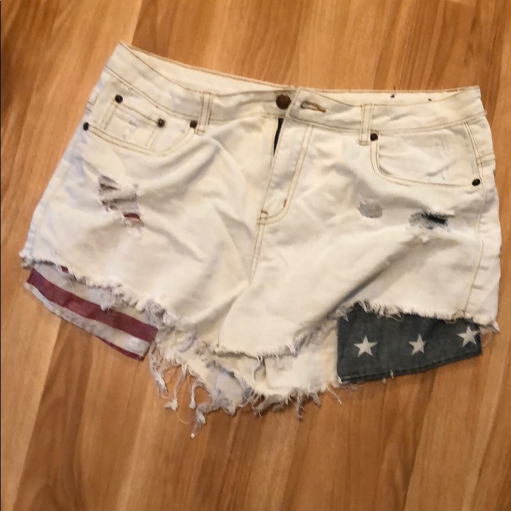 High waisted, ripped, jean shorts